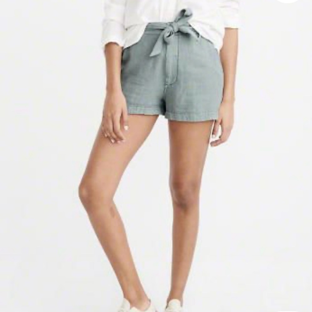 Abercrombie & Fitch Women's Gray Blue Tie-Waist Linen Blend Shorts size XS